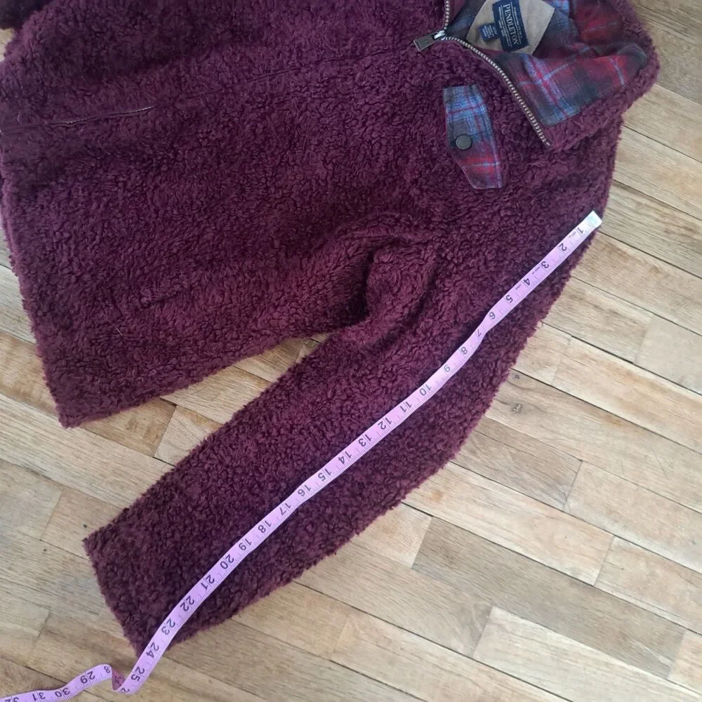 Pendleton Deep Pile Sherpa Burgundy Red Full Zip Plaid Women’s Medium Jacket - Picture 9 of 9